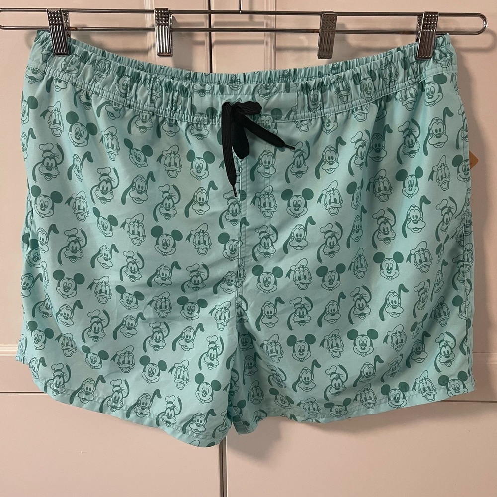 Disney Parks Mens Mickey Donald Goofy Pluto Swim Trunks XL Mint Green New Tags